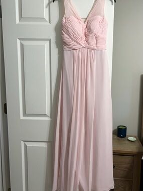 Azazie Blush Chiffon Pleated Bodice Maxi Dress